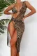 Sexy Print Leopard Backless Asymmetrical Swimsuit Three Piece Set (With Paddings)