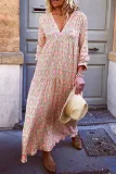 Fashion Street Print Split Joint V Neck Princess Dresses
