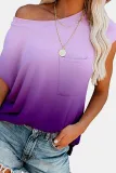 Casual Street Gradual Change Split Joint Pocket O Neck T-Shirts