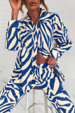 Casual Geometric Printing Turndown Collar Long Sleeve Two Pieces