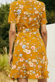 Elegant Floral Frenulum Flounce V Neck A Line Dresses