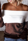 Street Color Lump Patchwork Off the Shoulder Tops