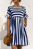 Fashion Casual Striped Patchwork O Neck A Line Dresses