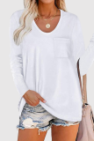 Casual Solid Patchwork Pocket O Neck Tops