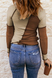Fashion Patchwork Contrast V Neck Tops