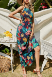 Fashion Elegant Floral Patchwork Halter Dresses