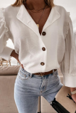 Elegant Solid Buckle Stringy Selvedge Turndown Collar Blouses(3 Colors)