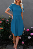 Casual Solid Split Joint O Neck Waist Skirt Dresses