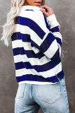 Casual Striped Patchwork Buckle Turndown Collar Tops