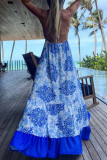 Sexy Vacation Print Backless V Neck Beach Dress Dresses