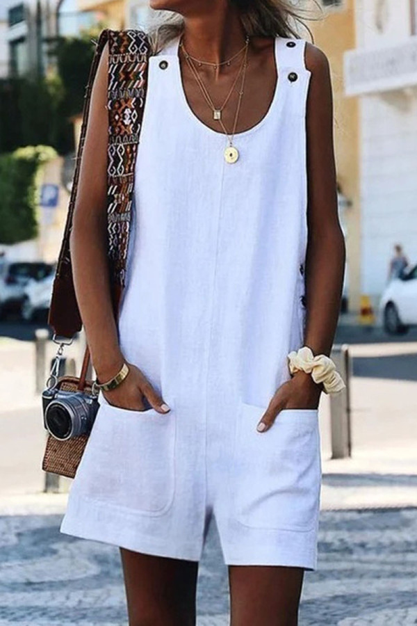Fashion Casual Solid Patchwork O Neck Loose Rompers