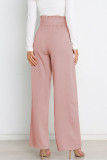 Work Simplicity Solid With Belt Loose High Waist Straight Solid Color Bottoms