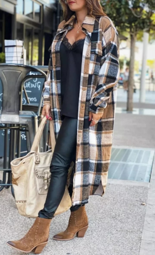Fashion Plaid Pocket Buttons Shirt Collar Outerwear(5 Colors)