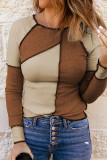 Fashion Patchwork Contrast V Neck Tops