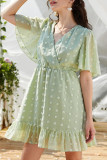 Fashion Simplicity Solid Split Joint V Neck A Line Dresses