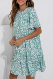 Elegant Floral Split Joint Flounce O Neck A Line Dresses