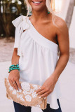 Fashion Sweet Solid Split Joint One Shoulder Tops
