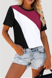 Casual Patchwork Leopard Contrast O Neck T-Shirts