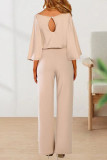 Casual Solid With Belt O Neck Straight Jumpsuits(3 Colors)