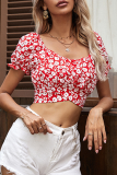 Fashion Elegant Floral Backless Strap Design V Neck Tops