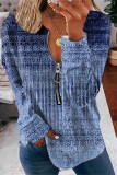 Casual Print Printing Zipper V Neck Tops