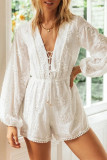 Fashion Street Solid Patchwork V Neck Loose Rompers