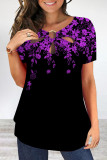 Street Floral Patchwork Metal Accessories Decoration O Neck T-Shirts
