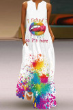 Fashion Street Print Split Joint V Neck A Line Dresses