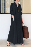 Casual Solid Pocket Buckle Turndown Collar Shirt Dress Dresses