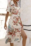 Fashion Street Print Split Joint Turndown Collar A Line Dresses