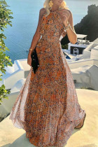 Fashion Street Print Split Joint Halter Pleated Dresses