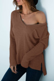 Fashion Casual Solid Split Joint V Neck T-Shirts
