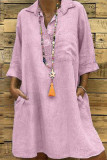 Casual Solid Buckle Turndown Collar One Step Skirt Dresses