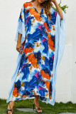 Fashion Street Print Split Joint V Neck Irregular Dresses