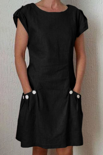 Fashion Street Solid Split Joint O Neck A Line Dresses