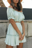 Sexy Solid Hollowed Out Bateau Neck Short Sleeve Two Pieces