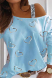 Casual Print Patchwork Oblique Collar Tops(4 Colors)