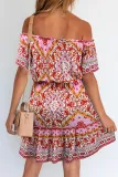 Fashion Elegant Print Split Joint Off the Shoulder A Line Dresses