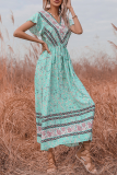 Elegant Floral Split Joint Frenulum V Neck Dresses