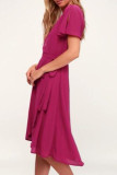 Fashion Sweet Solid Patchwork V Neck Irregular Dresses