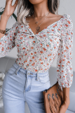 Fashion Elegant Floral Split Joint Fold V Neck Tops
