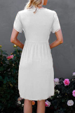 Casual Solid Split Joint O Neck Waist Skirt Dresses