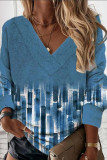 Fashion Casual Print Patchwork V Neck Tops
