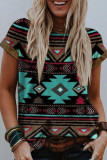 Fashion Casual Print Split Joint O Neck T-Shirts