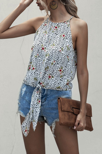 Fashion Casual Print Frenulum Halter Tops