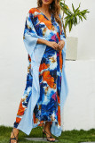 Fashion Street Print Split Joint V Neck Irregular Dresses