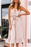 Fashion Casual Solid Split Joint O Neck A Line Dresses