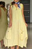 Fashion Solid Patchwork V Neck Irregular Dresses