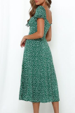 Fashion Elegant Floral Split Joint Frenulum Square Collar A Line Dresses