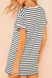 Fashion Casual Striped Split Joint O Neck A Line Dresses